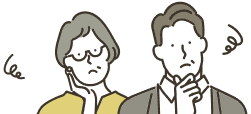 お墓のことで悩む中年の夫婦のイラスト