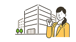 株式会社鎌倉新書のオフィスビルと社員のイラスト