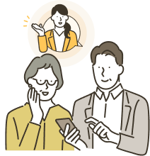 夫婦が墓じまいについてスタッフに相談している様子のイラスト