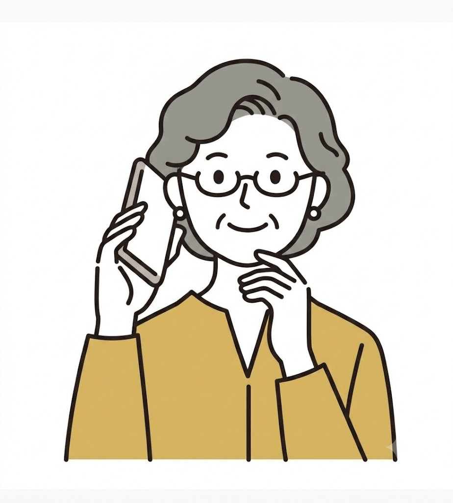 電話で相談する高齢の女性のイラスト