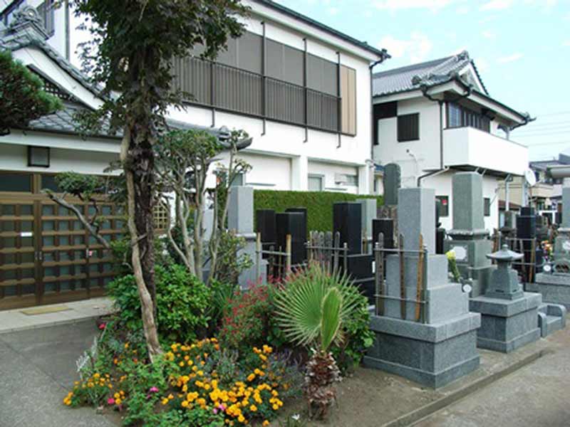 了正寺　花が添えられた墓域