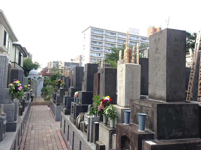 本郷赤門浄苑法真寺　花が添えられた墓石