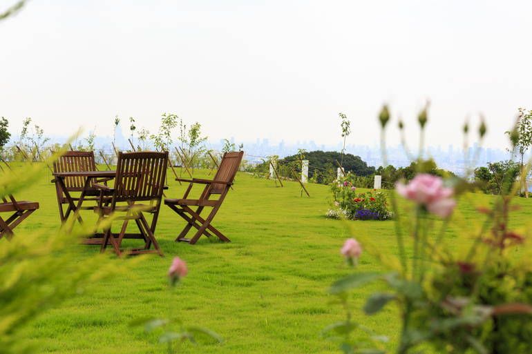 ふれあいの杜 天空　植栽のある休憩スペース