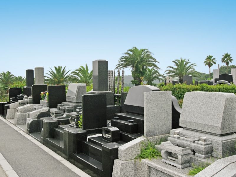 やすらぎの里 南葉山霊園のソテツが生えた高級墓石区域