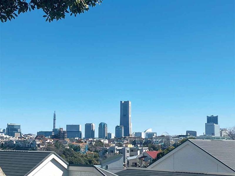 園内から横浜みなとみらい地区を望むことができます